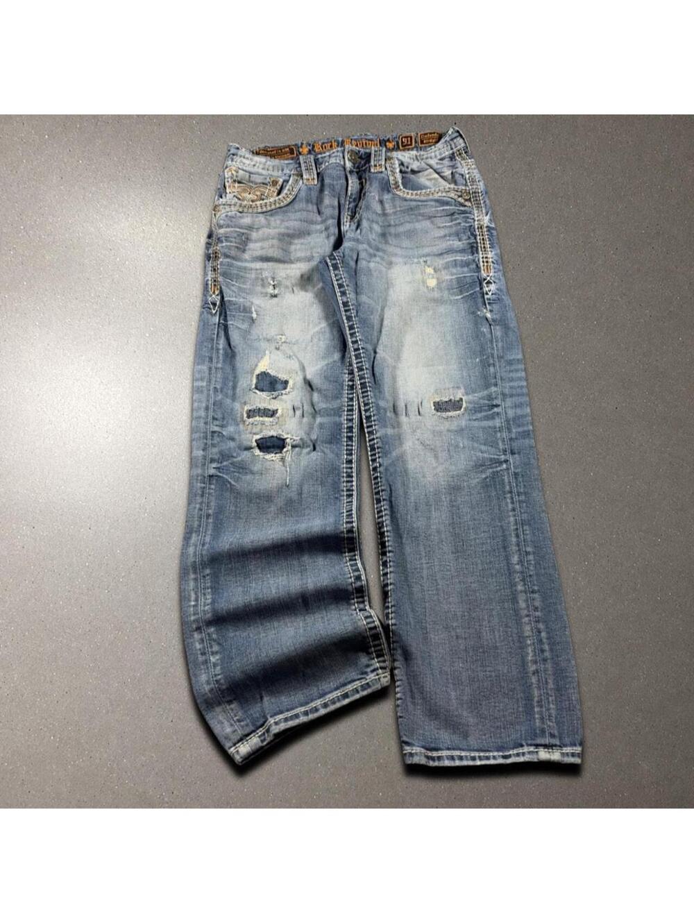 Y2K Distressed Rock Revival Zinfandel Straight Leg Jeans - Fits 31x28.5!